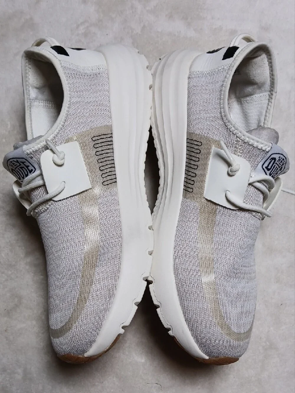 Hey Dude Men's Slip-On Knit Sneakers in White and Tan Accents Size 9 Mens